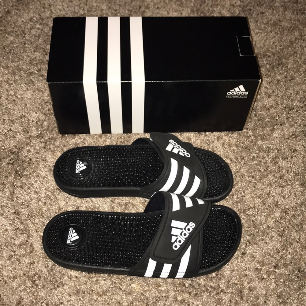 Black adidas slides/sandals